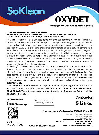 OXYDET DETERGENTE LAVA ROUPAS C/ ALVEJANTE SEGURO 50 LITROS - SOKLEAN