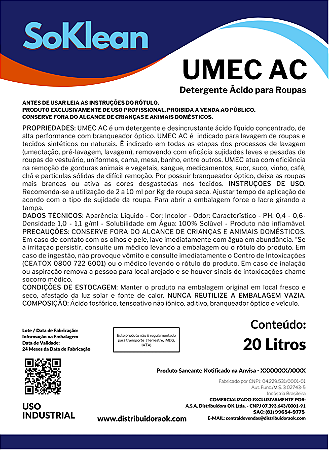 UMEC AC DETERGENTE DESENGORDURANTE TEXTIL 50 LITROS LAVANDERIA PROFISSIONAL - SOKLEAN