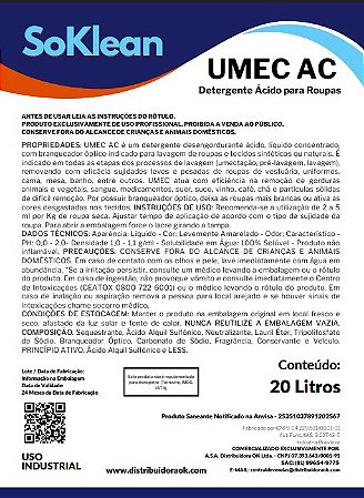 UMEC AC DETERGENTE TEXTIL 5 LITROS LAVANDERIA PROFISSIONAL - SOKLEAN
