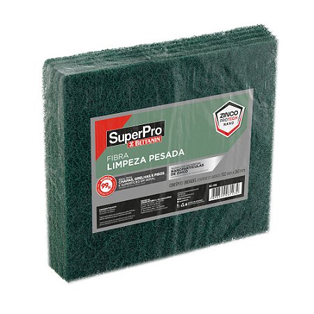 FIBRA DE LIMPEZA PESADA GROSSA 260X102MM C/ZINCO (10 UN) VERDE - SUPERPRO