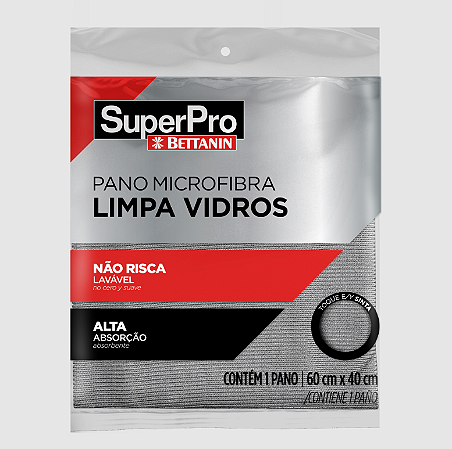 PANO LIMPA VIDRO MICROFIBRA 60X40CM - SUPERPRO