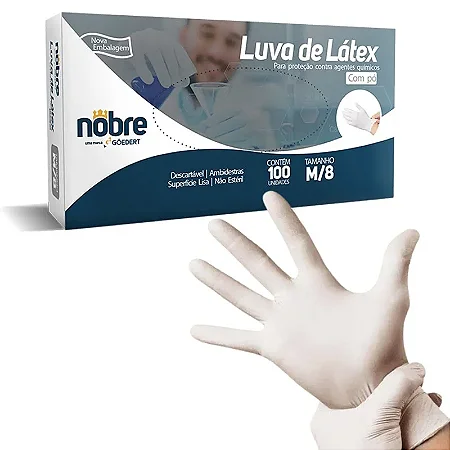 LUVA LÁTEX C/ PO PROTEÇAO AGENTES QUIMICOS C/100 UN "M" CA 40956 - NOBRE