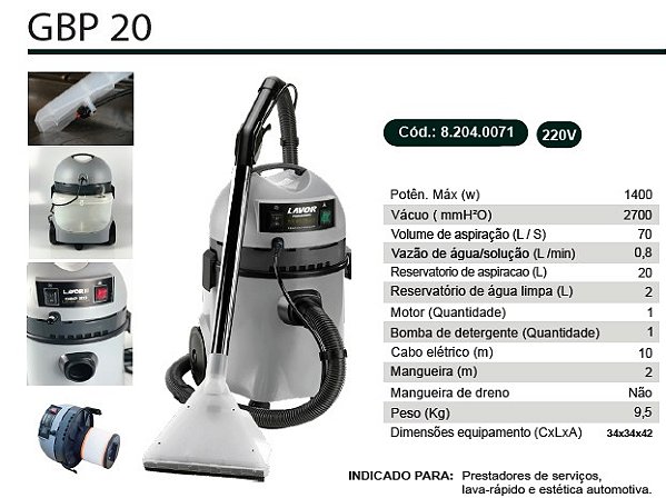 LAVADORA/EXTRATORA CARPETE GBP20 220V - 8.204.0071