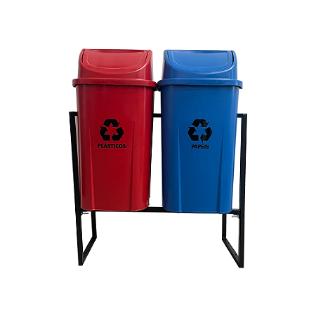 KIT COLETA SELETIVA BASCULANTE 2 LIXEIRAS 60L C/ SUPORTE METÁLICO - LAR PLASTICOS