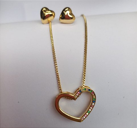 Conjunto Colar e Brinco Folheado a Ouro