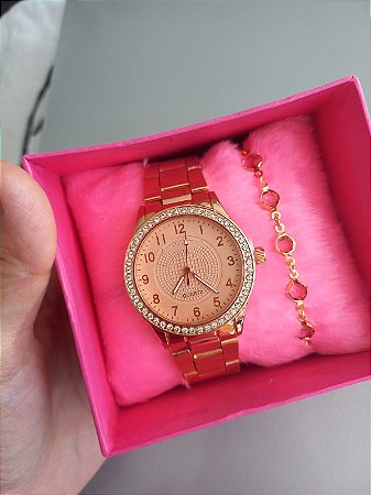 Relógio Feminino com Pulseira Folheada e caixa presenteável