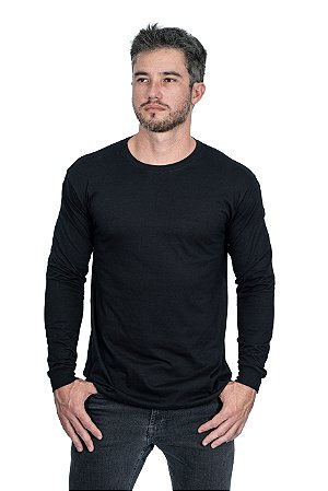 Camiseta Preta Manga Longa 100% Algodão Unissex