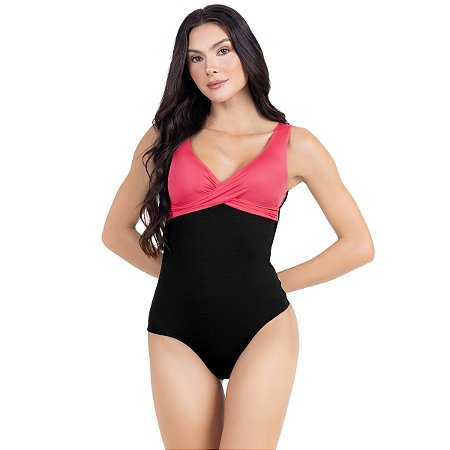 Maiô Body Feminino Modelo Disfarça Barriga Com Bojo Neon Transpassado Alças Largas Alta Sustentação