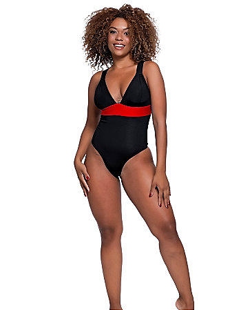 Maiô Decotado Com Bojo Calcinha Asa Delta Faixa Colorida