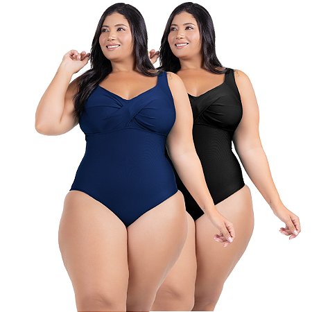 2 Body Maiô Acinturado Plus Size Modela Cintura Liso Casual
