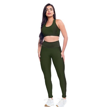 Conjunto Feminino Fitness Top Alta Sustentação Calça Treino