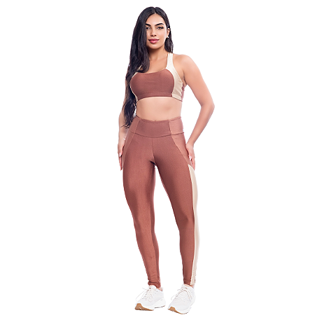Conjunto Feminino Academia Fitness Recorte Bicolor Com Bojo