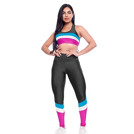 Conjunto Feminino Top Academia Calça Legging Listra Nadador