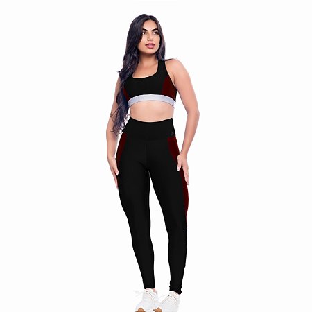 Conjunto Feminino Bicolor Academia Top Nadador Calça Legging