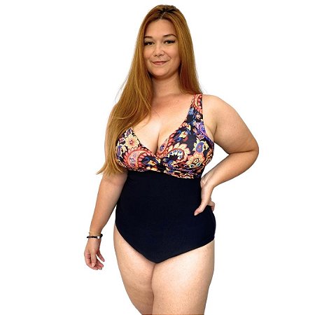 Maio Plus Size Transpassado Estampado Feminino Decote Costas