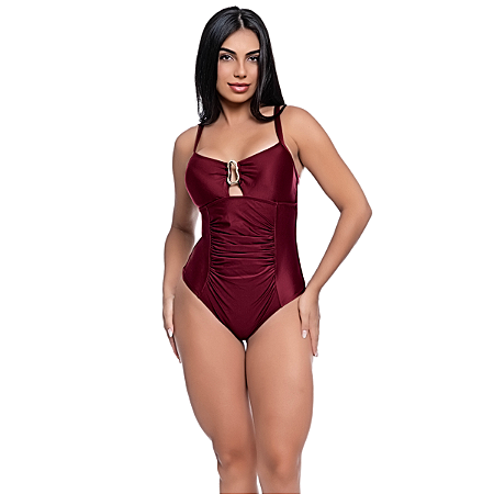 Maiô Feminino Liso Com Metal Recorte Franzido Bojo e Forro