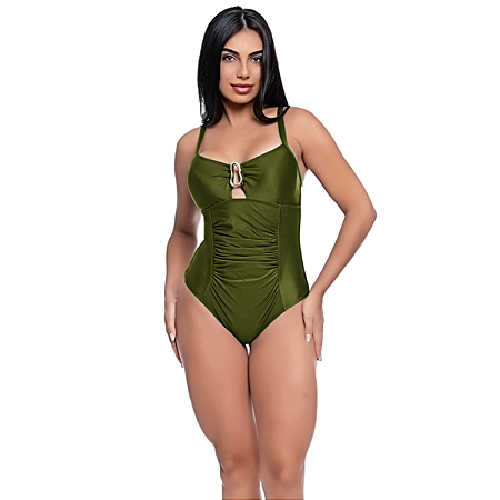 Maiô Feminino Liso Com Metal Recorte Franzido Bojo e Forro
