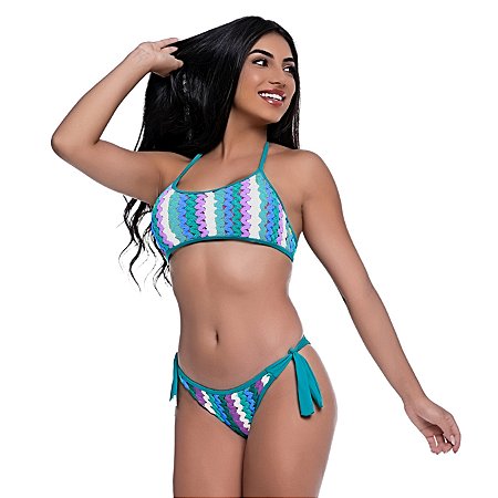 Biquíni Feminino Tricot Amarração Costas e Lateral