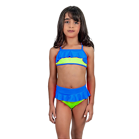 Biquíni Infantil Com Babado Poliamida Proteção UV De Amarrar