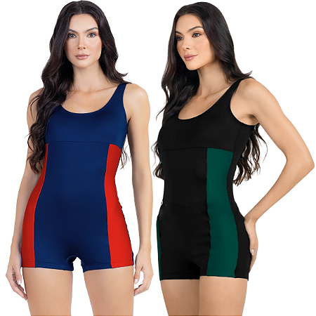 Maiô Macaquinho Natação Hidroginástica Feminino Kit 2 Peças
