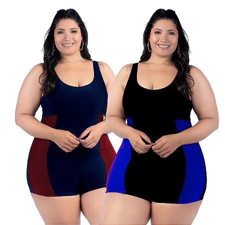 Kit 2 Maiôs Plus Size Natação Feminino Hidroginástica Poliamida