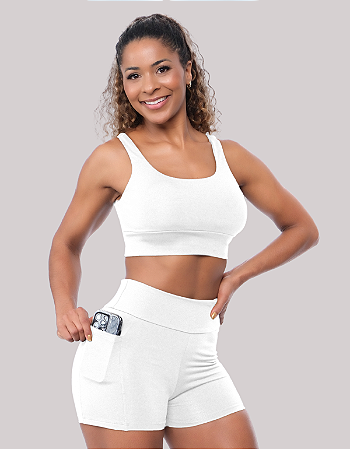 Conjunto Academia Top e Short Feminino Com Bolso Lateral Grande Celular Premium Full