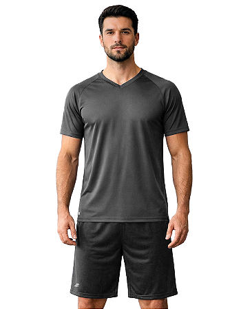 Conjunto Camisa E Short Masculino Dry Fit Gola V Esportiva Bermuda Com Cadarço