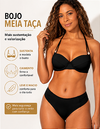 Biquíni Feminino Meia Taça Com Bojo Calcinha Fio Duplo Detalhe Pérola Praia Piscina Verão