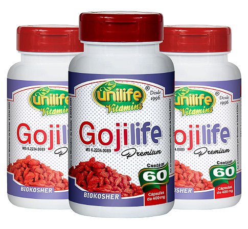 Kit com 3 Goji Life Premium Original 60 caps Unilife