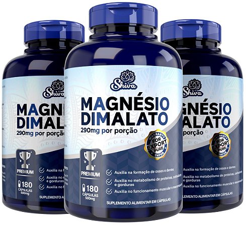 Kit com 3 Magnésio Dimalato Premium (290mg) 540 cápsulas - Shiva