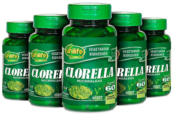 5 Potes de Clorella 300 cápsulas (500mg) - Unilife