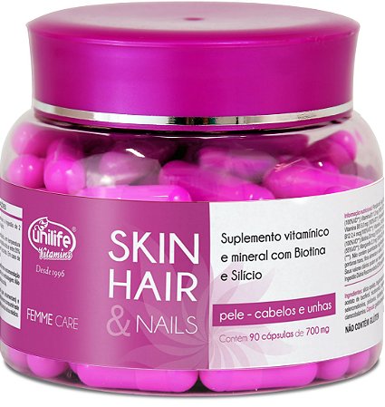 Skin Hair Nails Femme (Biotina e Silício) da Unilife 90 caps