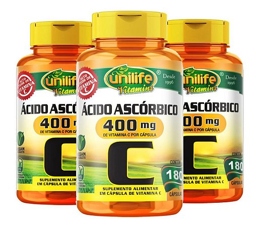 Kit com 3 Vitamina C 400mg - 540 Cápsulas - Unilife