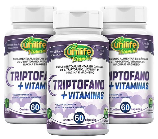 L-Triptofano com Vitaminas - 400mg - Kit com 3 - 180 caps Unilife