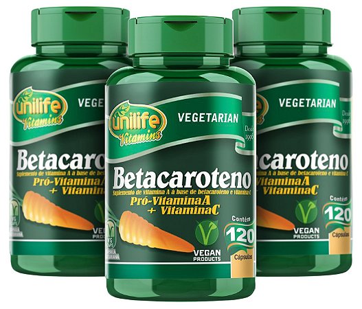 Betacaroteno  - Kit com 3 - 360 cápsulas (500mg) - Unilife