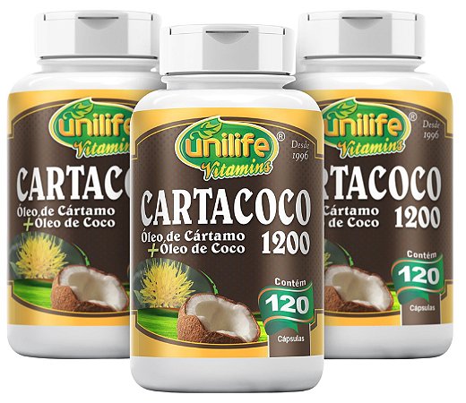 Cartacoco Óleo de Cártamo c/ Óleo de Coco - Kit com 3 - 360 Caps - Unilife