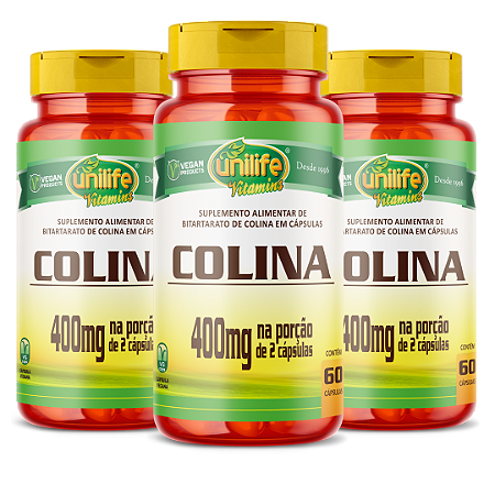 Colina Vitamina B8 - Kit com 3 - 180 Cápsulas Unilife