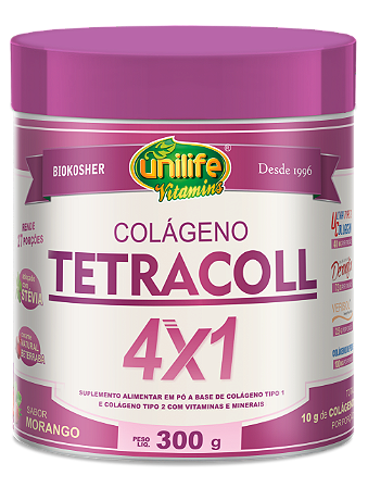 Colágeno Tetracoll 4x1 Sabor Morango Unilife 300g