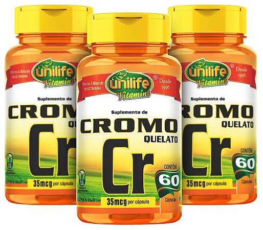 Cromo Quelato Cr - Kit com 3 - 180 Cápsulas - Unilife