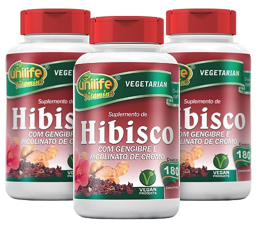 Hibisco com Gengibre Unilife - Kit com 3 - 540 Comprimidos 500mg