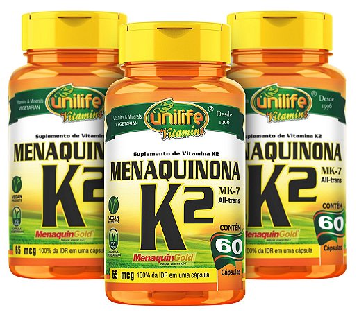 Menaquinona k2-Mk7 - Kit com 3 - 180 caps (500mg) - Unilife