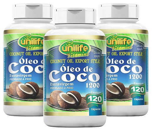 Óleo de Coco - Kit com 3 - 360 Cápsulas - Unilife
