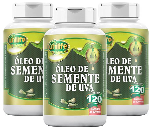 Oleo de Semente de Uva -  Kit com 3 - 360 Caps (1200mg) - Unilife