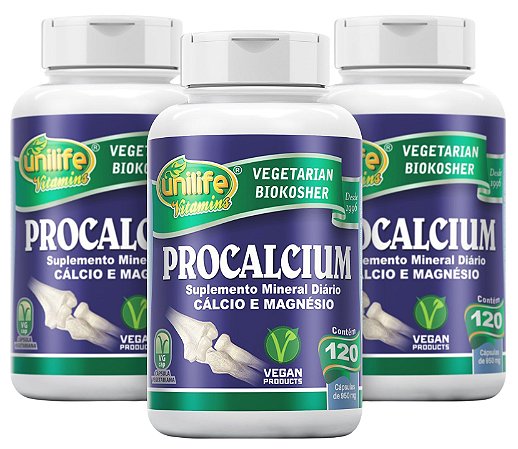 Procalcium Cálcio e Magnésio - Kit com 3 - 360 Caps  (950mg) - Unilife