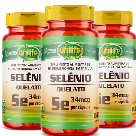 Selenio Quelado Unilife - Kit com 3 - 180 Caps (500mg) - Se