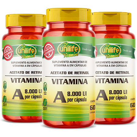 Vitamina A Retinol Unilife - Kit com 3 - 180 Caps - Unilife