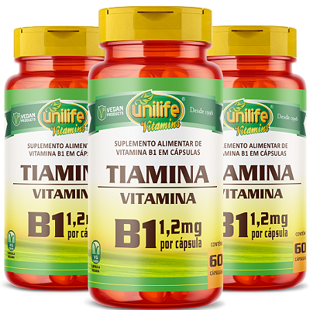 Vitamina B1 Tiamina - Kit com 3 - 180 Caps (500mg) - Unilife