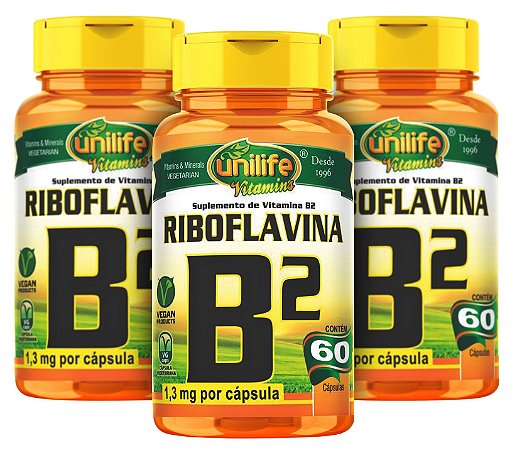 Vitamina B2 Riboflavina - Kit com 3 -180 Caps - 500mg - Unilife