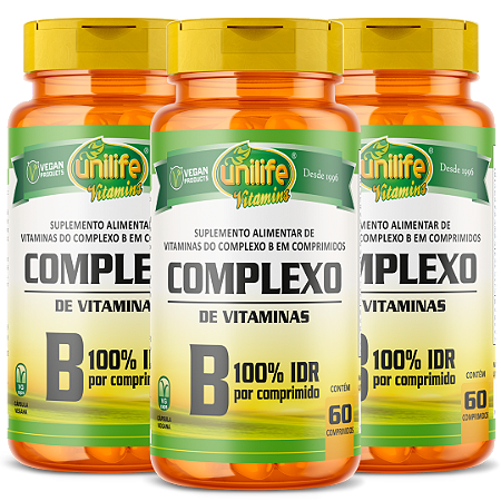 Vitaminas do Complexo B - Kit com 3 - Unilife 180 Caps 500mg