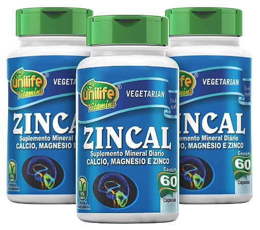 Zincal - Kit com 3 - 180 Caps (950mg) - Unilife